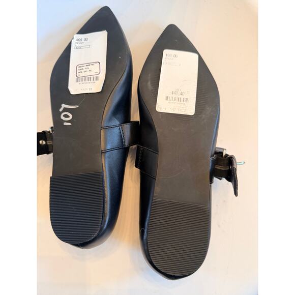 Design label Lord & Taylor black pointed toe Mary Jane flats with silver buckle - Picture 7 of 8